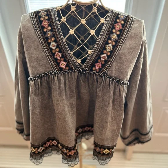 Free people blouse baby doll size large UNIQUE 😉 - Picture 11 of 16